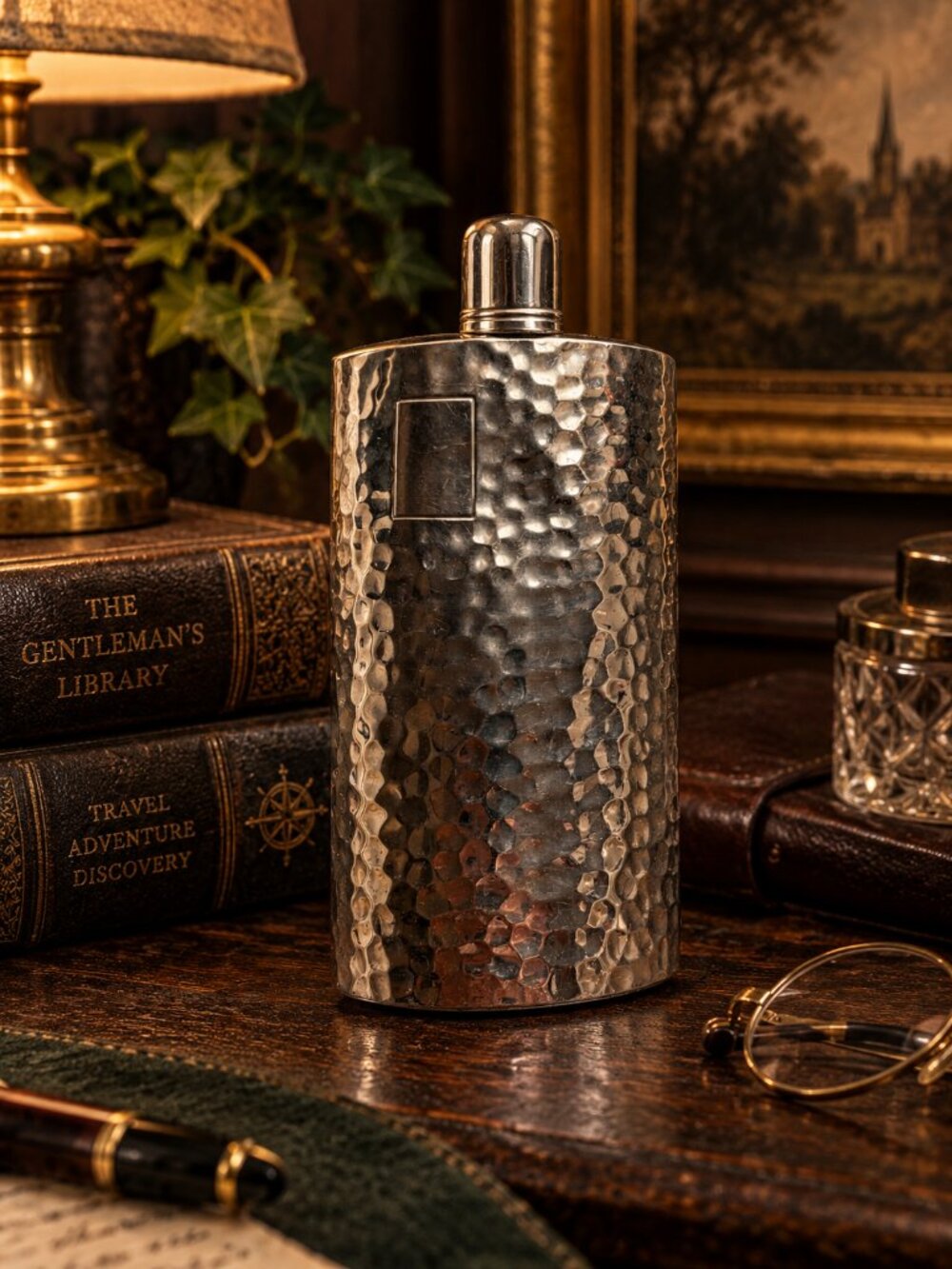 Vintage Alfred Harald Schneider German 10 Oz Hip Flask Shot Glass Cap Monogram